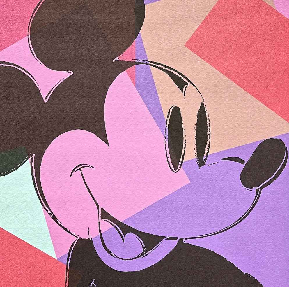Andy Warhol - Mickey Mouse růžovo-fialový 248/500 - signováno, 50x50cm, limitovaná edice CMOA s certifikátem