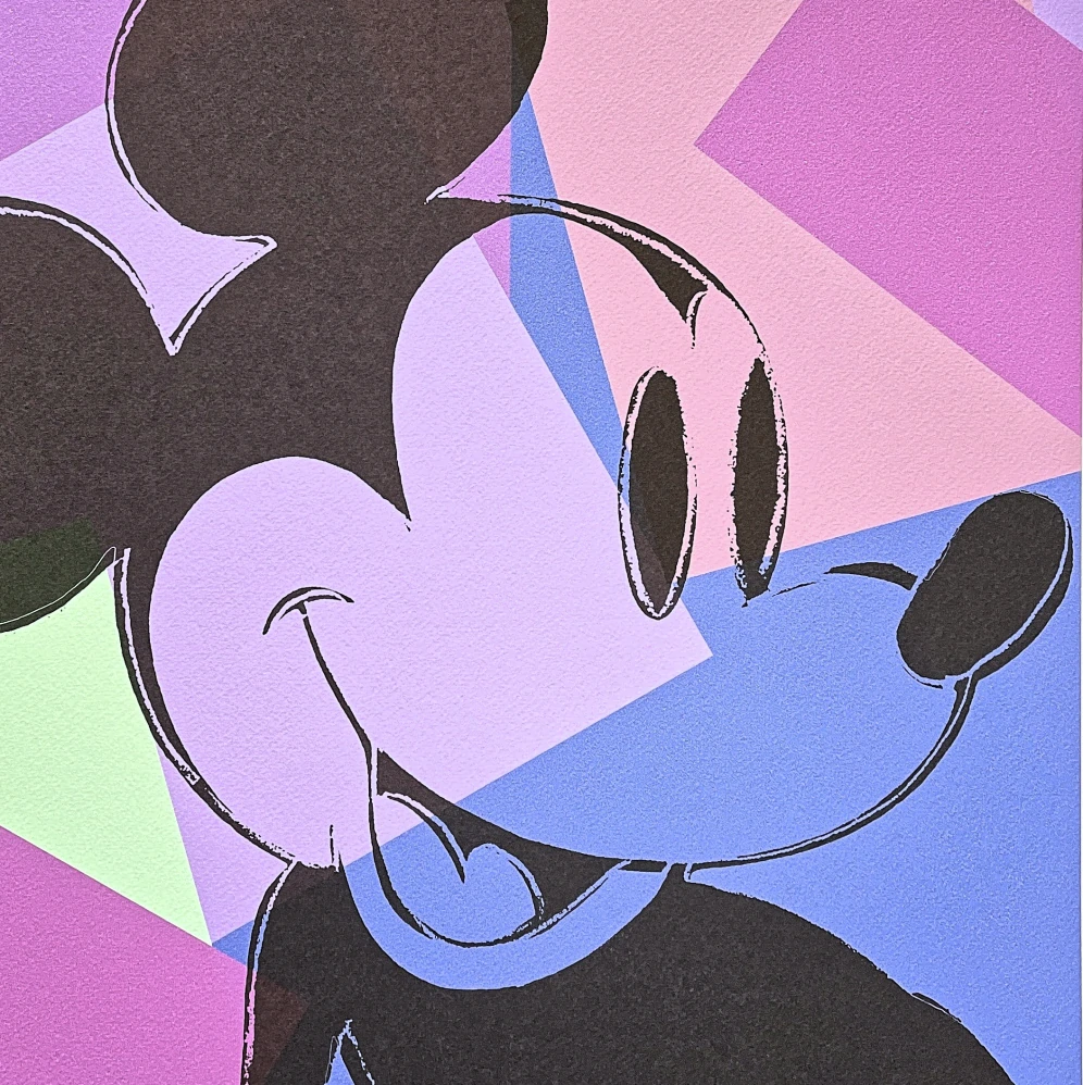 Andy Warhol - Mickey Mouse fialovo-modrý 201/500 - signováno, 50x50cm, limitovaná edice CMOA s certifikátem