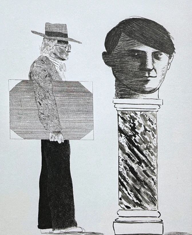 David Hockney - The student: Homage to Picasso 55/500 - limitovaná edice, s certifikátem, 35x50 cm