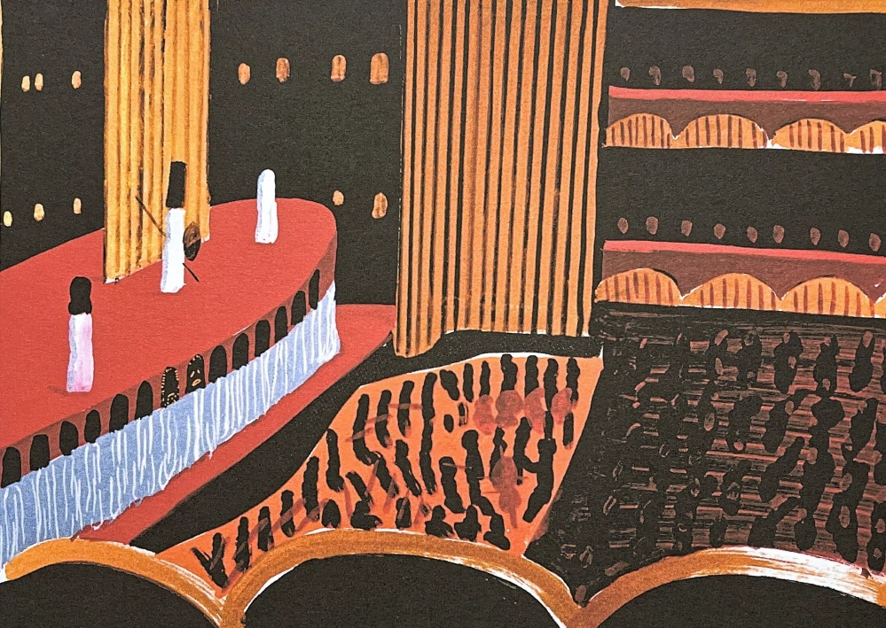 David Hockney - Theatre Hall II 29/500 - limitovaná edice s certifikátem, 50x35 cm