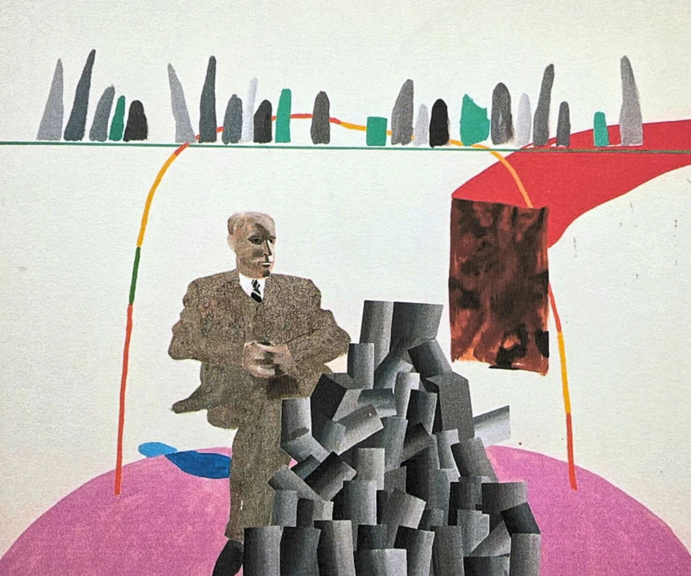 David Hockney - Portrait surrounded by artistic devices 118/500 - limitovaná edice s certifikátem, 50x35 cm