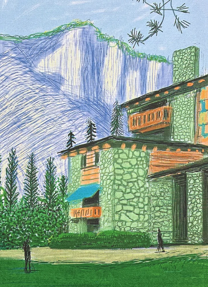 David Hockney - The Yosemite suite - House with green and brown 62/500 - limitovaná edice s certifikátem, 35x50 cm