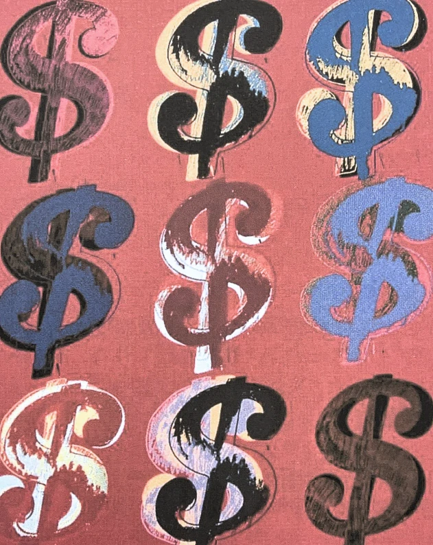 Andy Warhol - 9x Dollar Sign hnědo-červený 22/100 - edice Leo Castelli s certifikátem