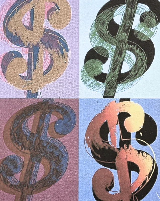 Andy Warhol - 4x Dollar Sign barevný 80/100 - edice Leo Castelli s certifikátem