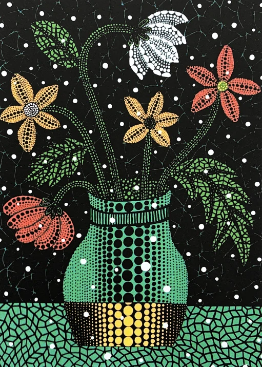 Yayoi Kusama - Flowers in the vase x/500 - signováno, číslovaná edice, 50x65 cm
