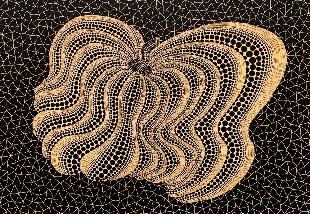 Yayoi Kusama - Dancing Pumpkin černá 40/500 - signováno, číslovaná edice, 65x50 cm