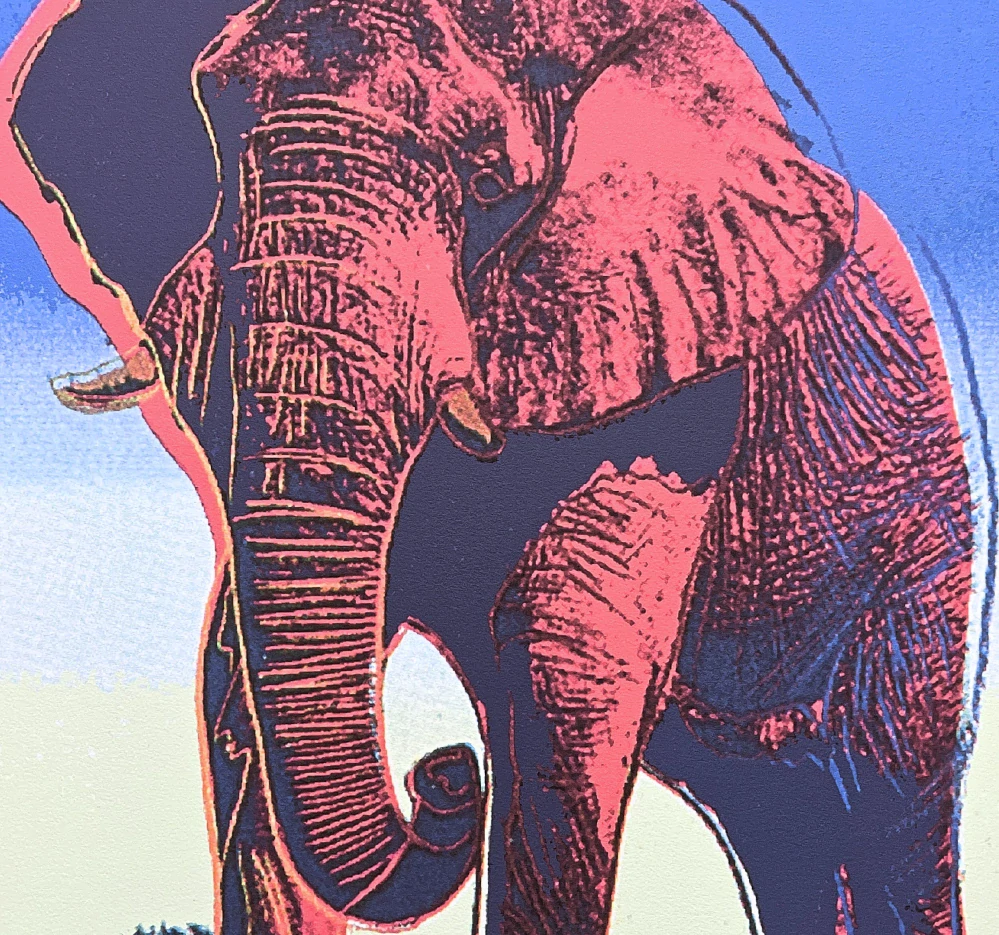 Andy Warhol - Elephant na modro-bílém pozadí 173/2400 - 60x60 cm, limitovaná edice CMOA s certifikátem