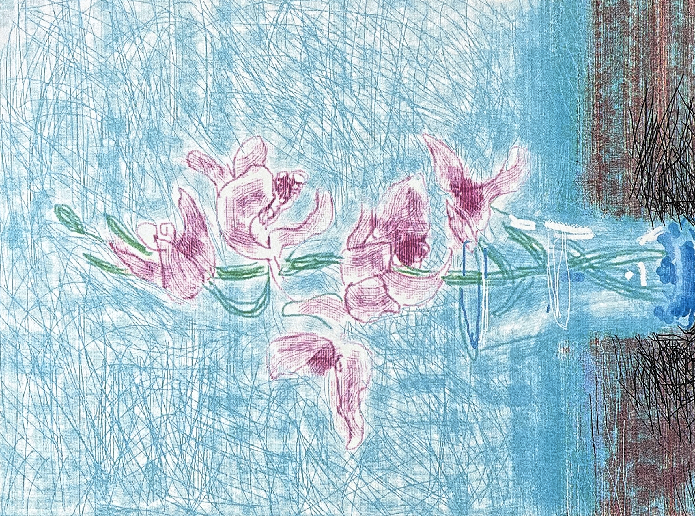 David Hockney - Pink Orchid 32/500 - limitovaná edice s certifikátem, 35x50 cm