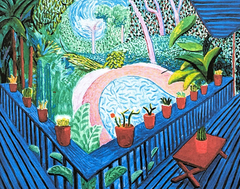 David Hockney - Red pots in the garden 207/500 - limitovaná edice s certifikátem, 50x35 cm