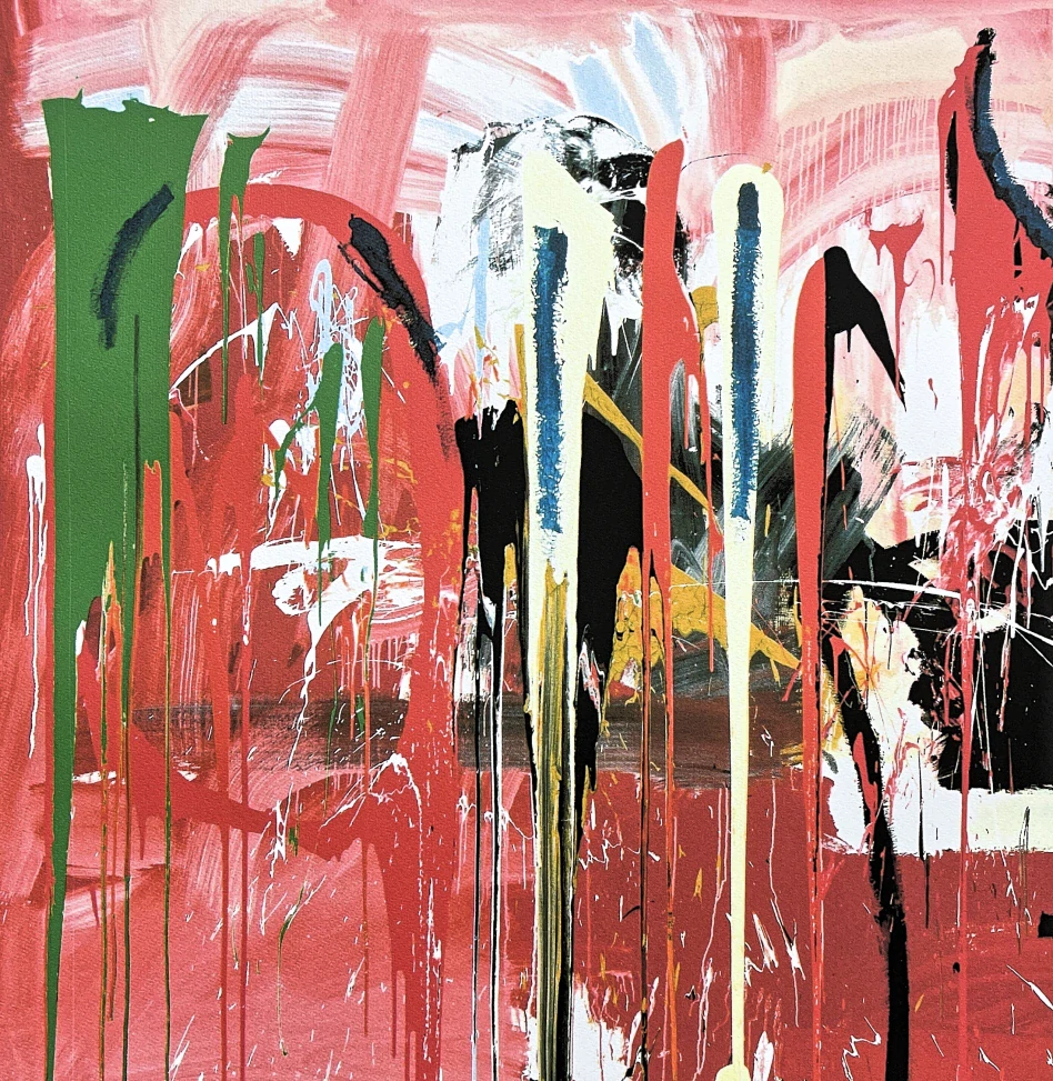 Jean-Michel Basquiat - Red untitled 75/300 - limitovaná edice, signováno, 50x70cm