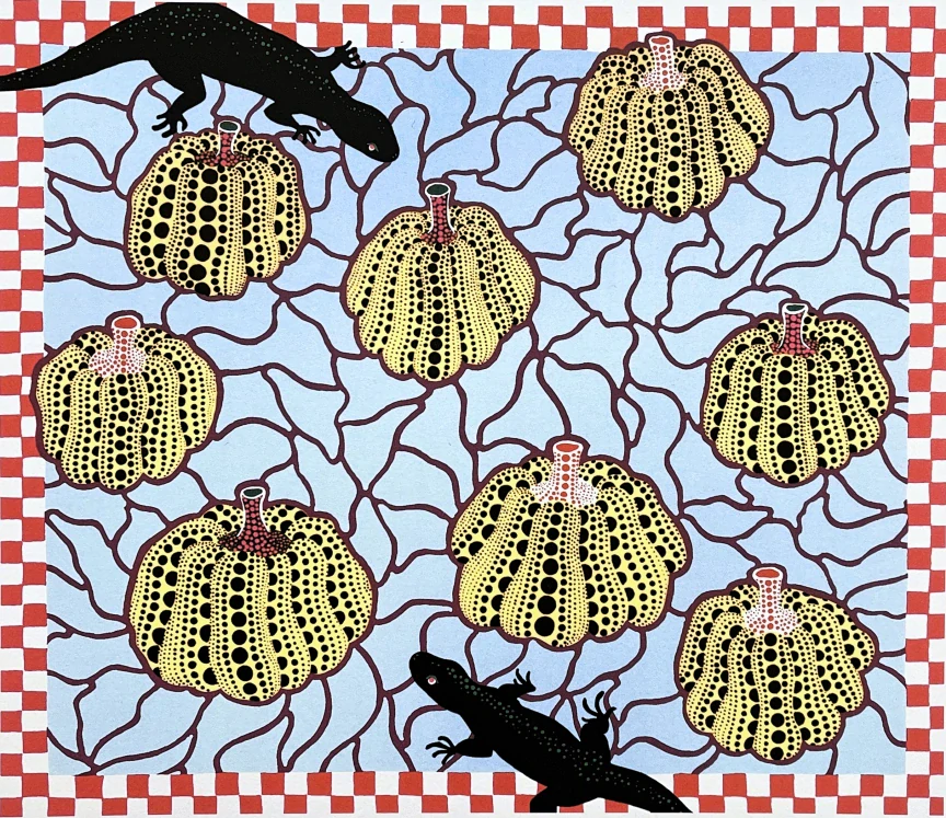 Yayoi Kusama - Lizards and pumpkins x/500 - signováno, číslovaná edice, 50x65 cm