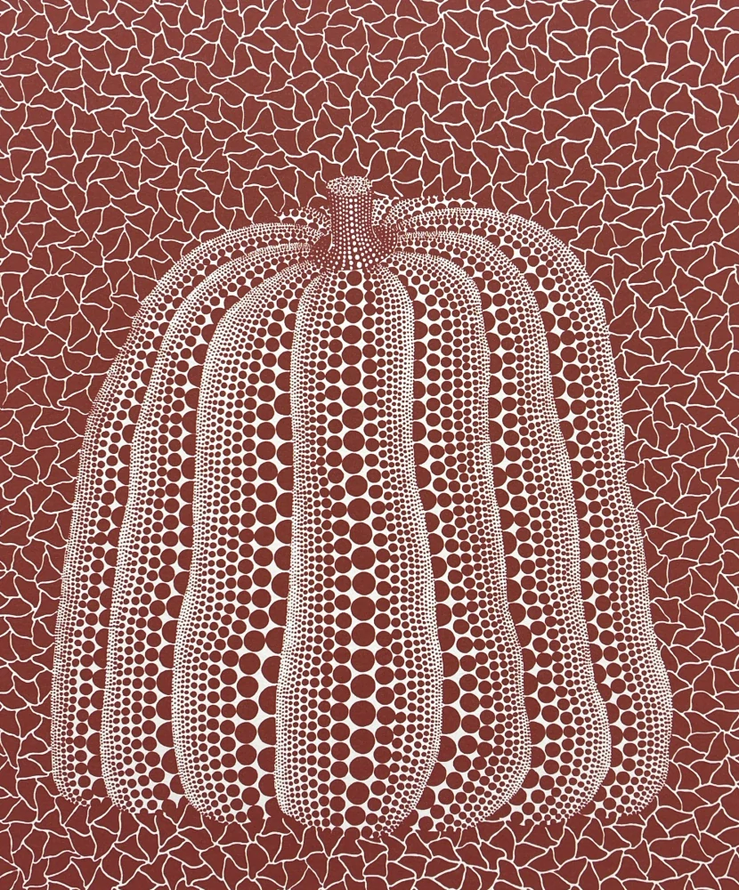 Yayoi Kusama - White pumpkin on red 59/500 - signováno, číslovaná edice, 50x65 cm