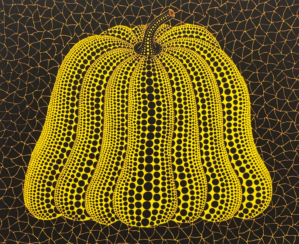 Yayoi Kusama - Yellow pumpkin on black 42/500 - signováno, číslovaná edice, 50x65 cm