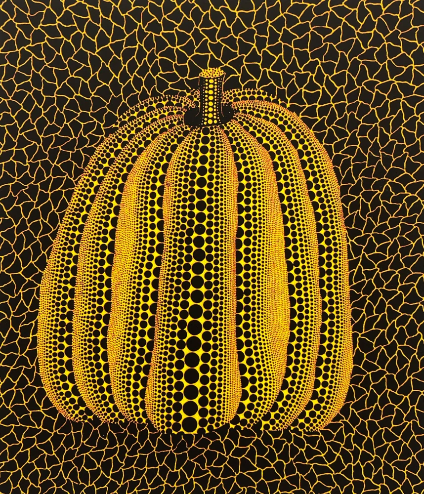 Yayoi Kusama - Yellow pumpkin on black II 113/500 - signováno, číslovaná edice, 50x65 cm