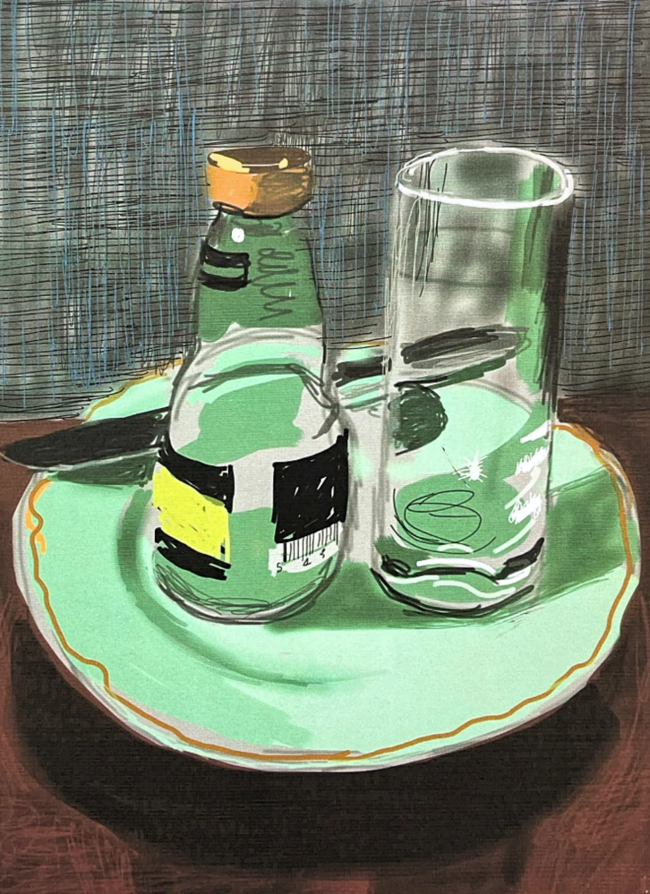 David Hockney - Glass bottles 258/500 - limitovaná edice, s certifikátem, 35x50 cm