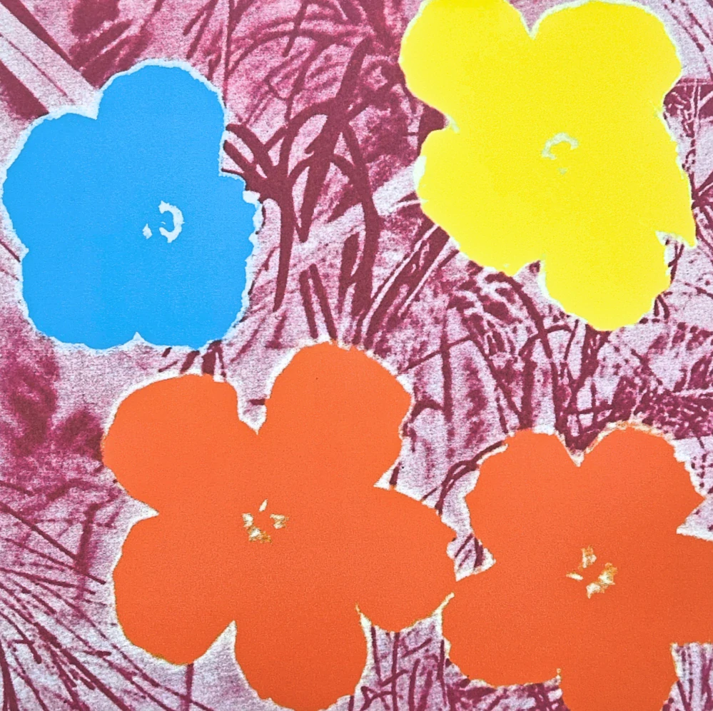 Andy Warhol - Flowers žluto-modro-oranžové 17/100 - edice Leo Castelli s certifikátem