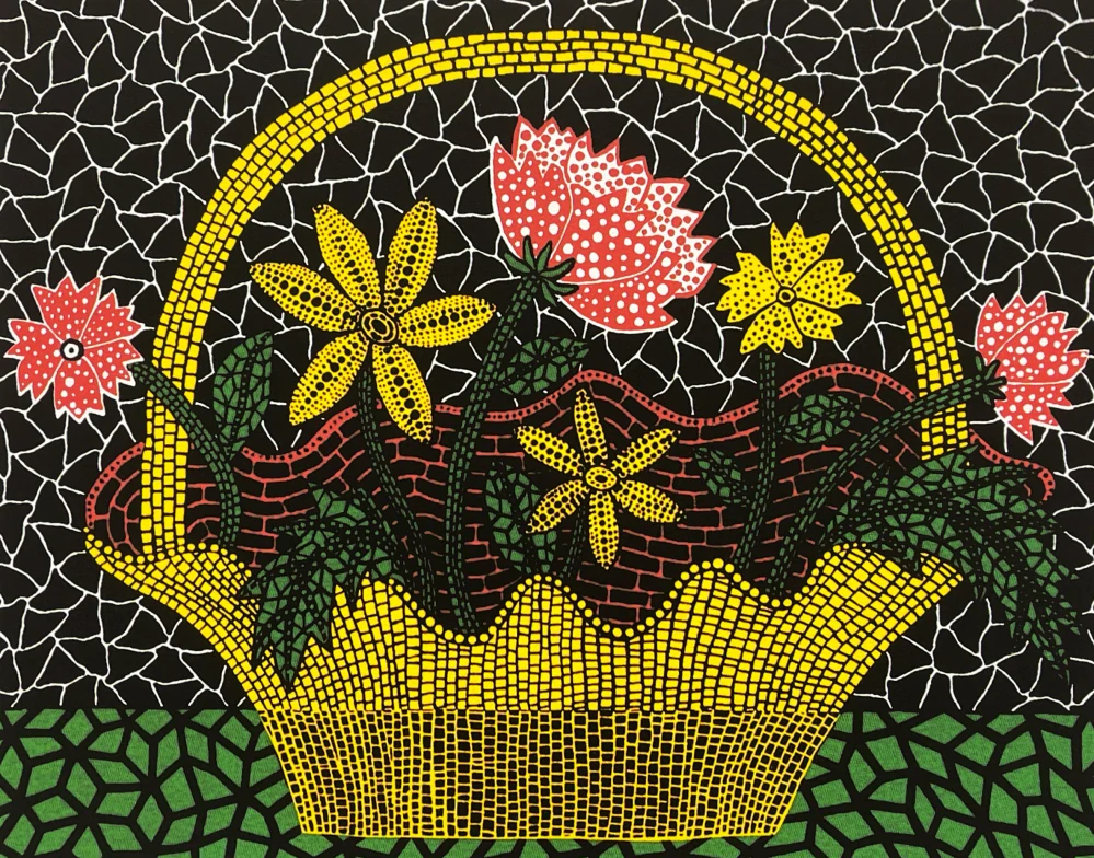 Yayoi Kusama - Flower basket x/500 - signováno, číslovaná edice, 65x50 cm