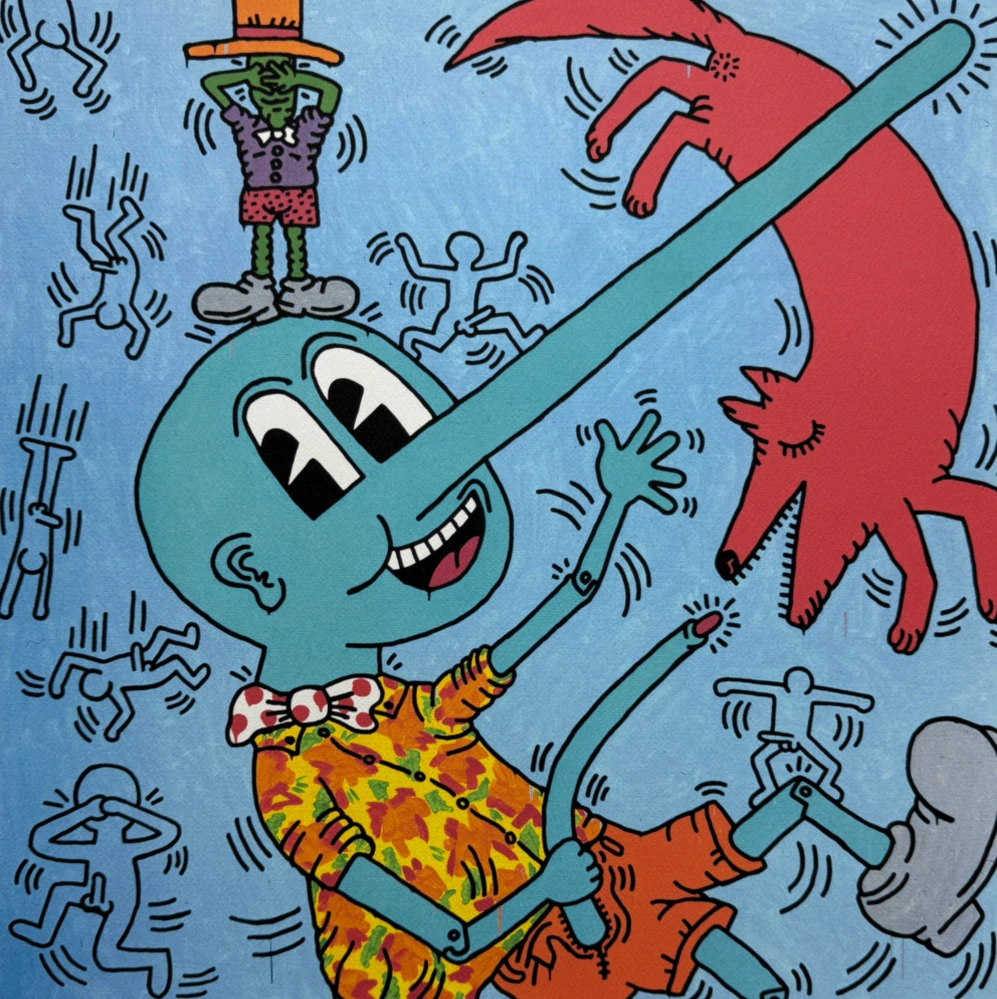 Keith Haring - Pinocchio x/150 - signováno, limitovaná edice s certifikátem, 70x50 cm