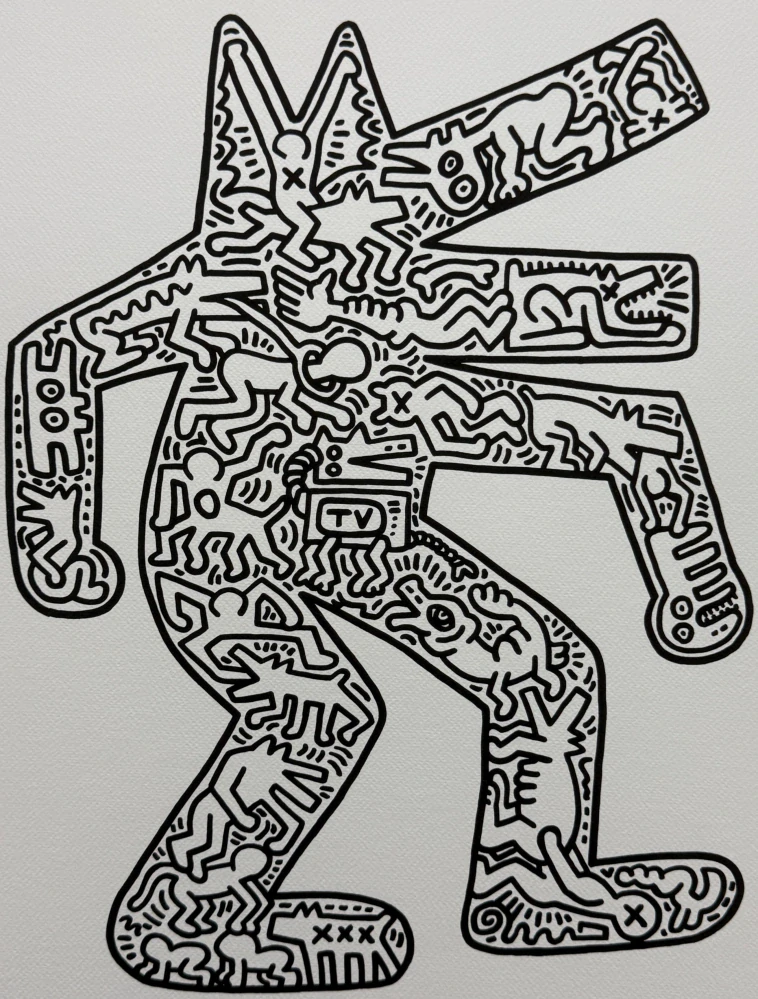 Keith Haring - Barking Dog Figure x/150 - signováno, limitovaná edice s certifikátem, 50x70 cm