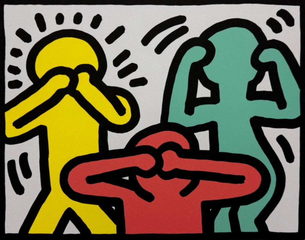 Keith Haring - See No Evil Hear No Evil Speak No Evil x/150 - signováno, limitovaná edice s certifikátem, 70x50 cm