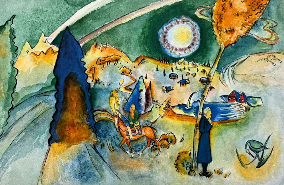 Wassily Kandinsky - Landscape with Horseman - x/300 - signováno, číslovaná edice, 65x50 cm
