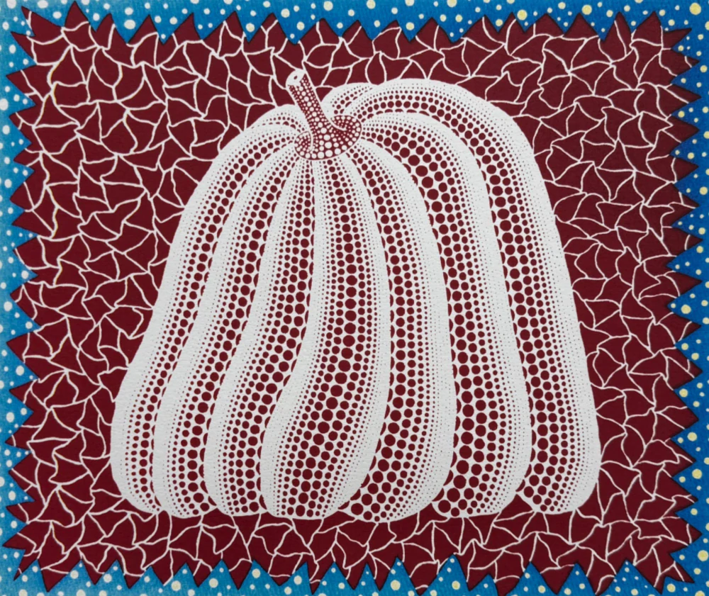Yayoi Kusama - White Pumpkin Blue and Red x/500 - signováno, číslovaná edice, 65x50 cm