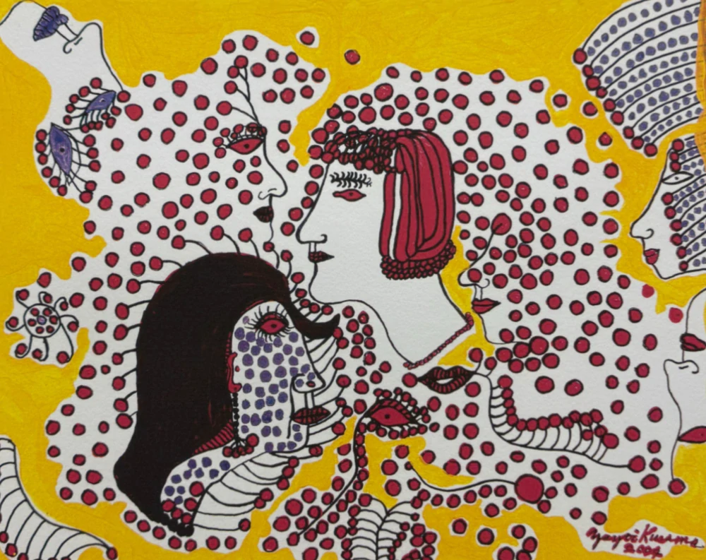 Yayoi Kusama -  Faces in Red and Yellow x/500 - signováno, číslovaná edice, 50x65 cm