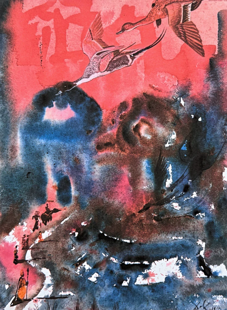 Salvador Dalí - Birds over a Surreal Landscape - signováno, limitovaná edice, 50x66cm