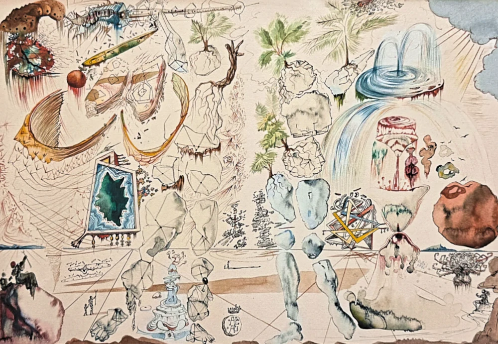 Salvador Dalí - Surrealistic Composition with Floating Objects - signováno, limitovaná edice, 66x50cm