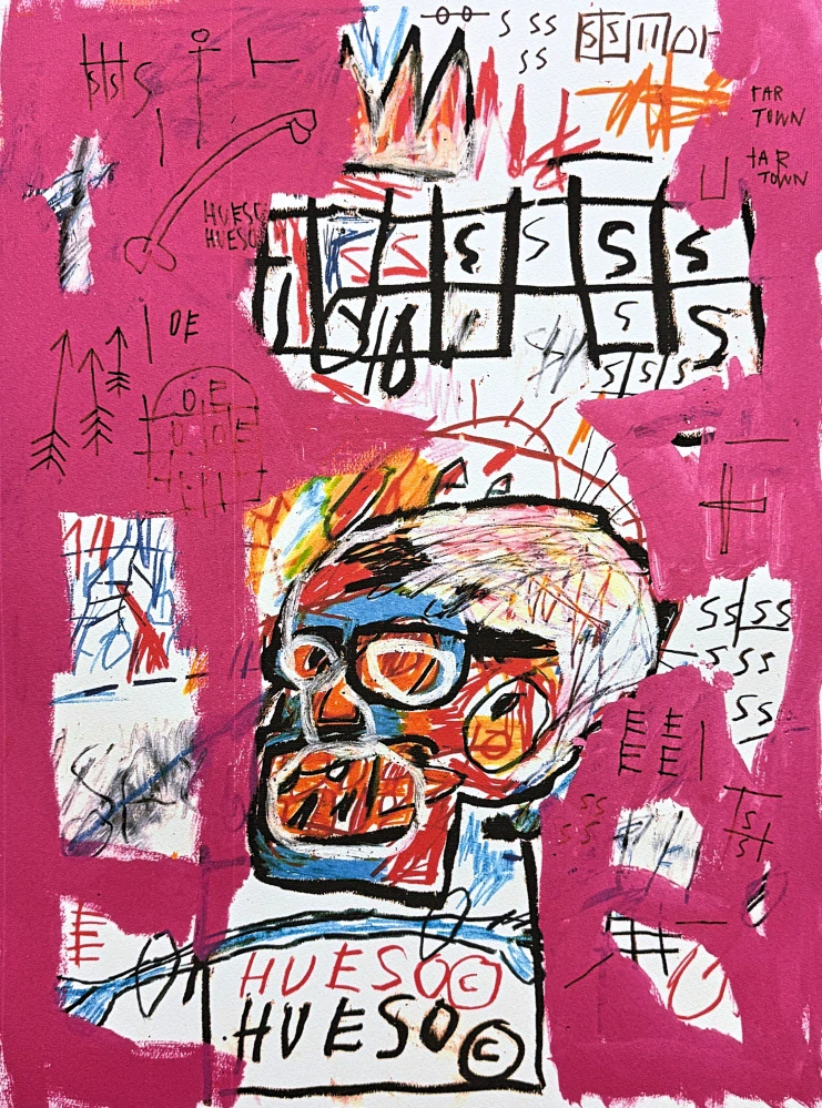 Jean-Michel Basquiat - Head with Crown on Pink Background - x/300 - limitovaná edice, signováno, 50x70cm
