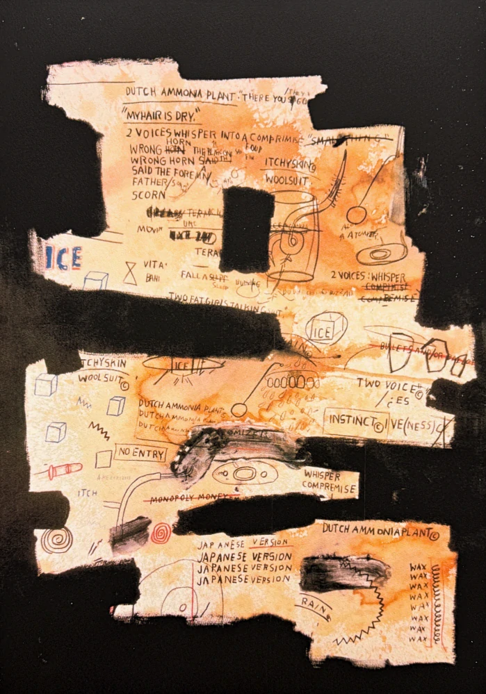 Jean-Michel Basquiat - Orange Text Composition on Black - x/300 - limitovaná edice, signováno, 50x70cm