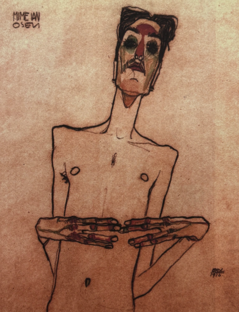 Egon Schiele - Male Self Portrait with Hands Folded - x/200 - limitovaná edice, s certifikátem, 50x70 cm