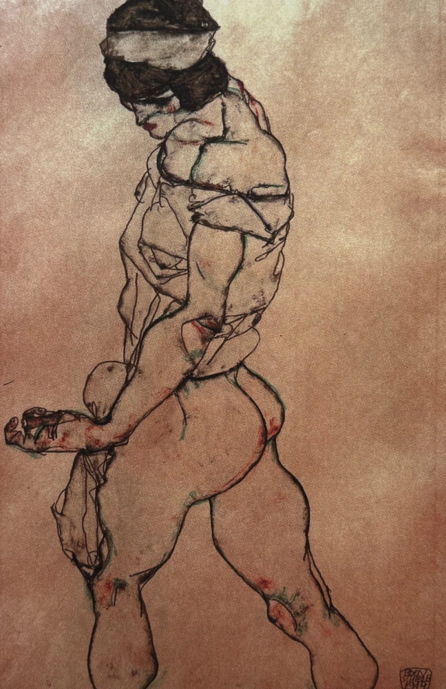 Egon Schiele - Female Nude in Profile with White Headband - x/200 - limitovaná edice, s certifikátem, 50x70 cm