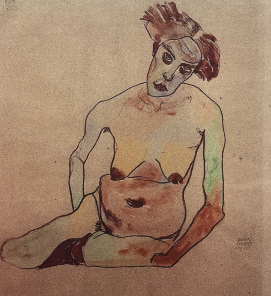 Egon Schiele - Seated Female Nude with Tilted Head and Raised Arms - x/200 - limitovaná edice, s certifikátem, 50x70 cm