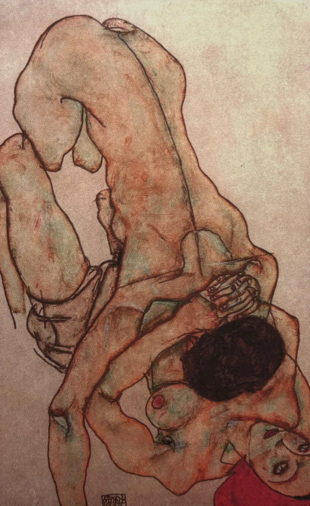 Egon Schiele - Two Intertwined Female Nudes - x/200 - limitovaná edice, s certifikátem, 50x70 cm