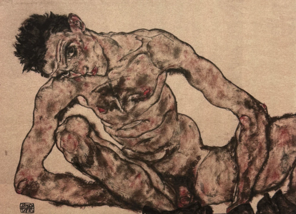 Egon Schiele - Reclining Male Nude - x/200 - limitovaná edice, s certifikátem, 50x70 cm