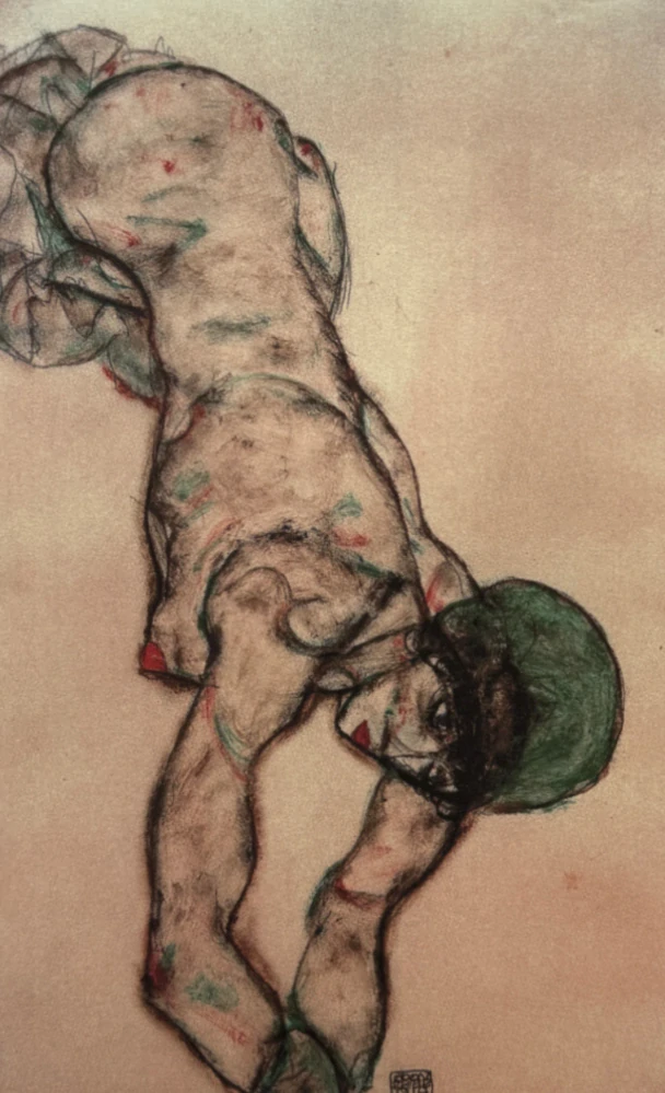 Egon Schiele - Contorted Female Nude with Green Hair - x/200 - limitovaná edice, s certifikátem, 50x70 cm