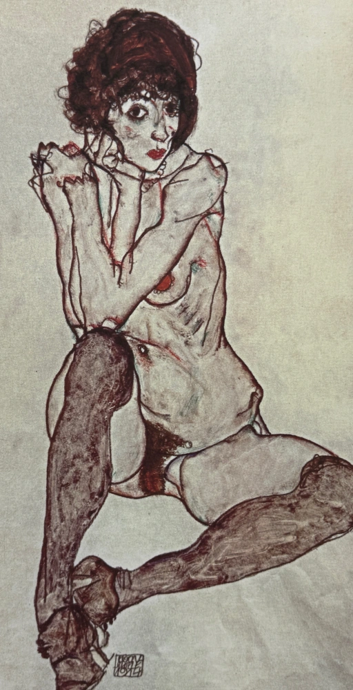 Egon Schiele - Seated Female Nude with Dark Stockings - x/200 - limitovaná edice, s certifikátem, 50x70 cm