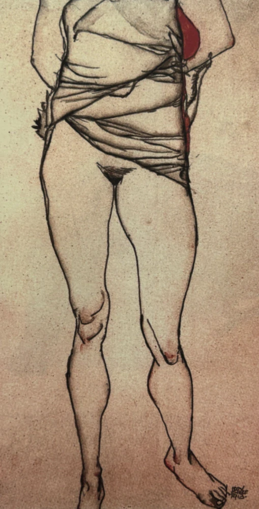 Egon Schiele - Standing Female Nude Seen from Behind - x/200 - limitovaná edice, s certifikátem, 50x70 cm