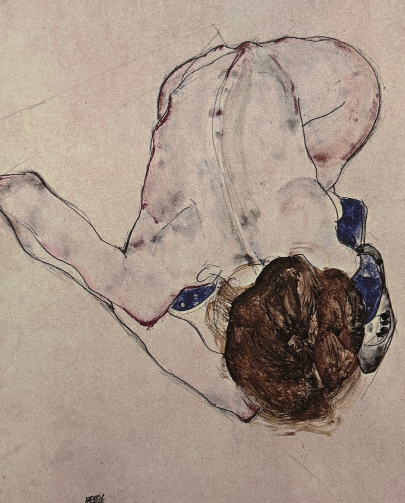 Egon Schiele - Reclining Female Nude with Blue Accents - x/200 - limitovaná edice, s certifikátem, 50x70 cm