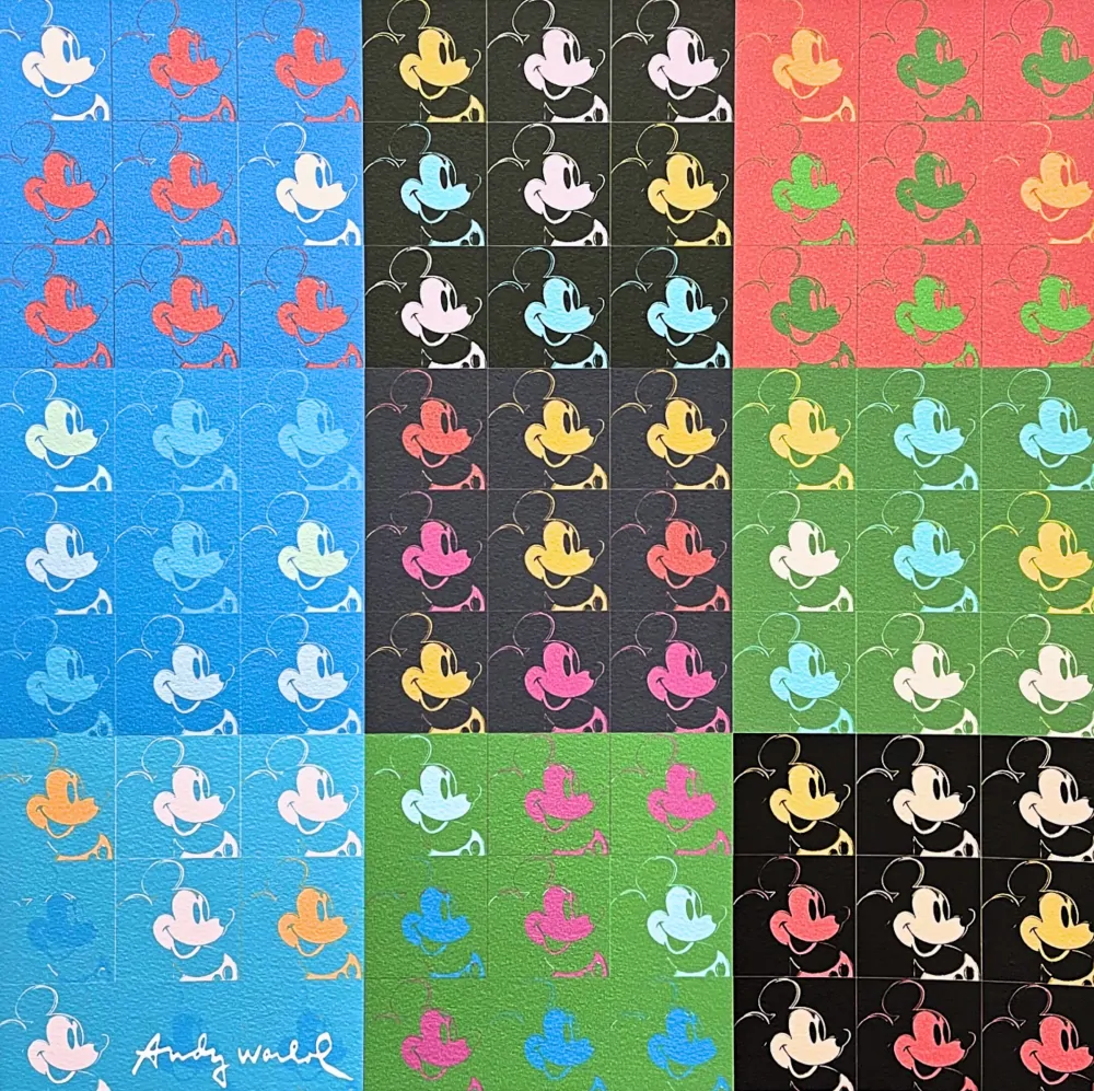Andy Warhol - Mickey Mouse koláž 160/500 - signováno, 50x50cm, limitovaná edice CMOA s certifikátem
