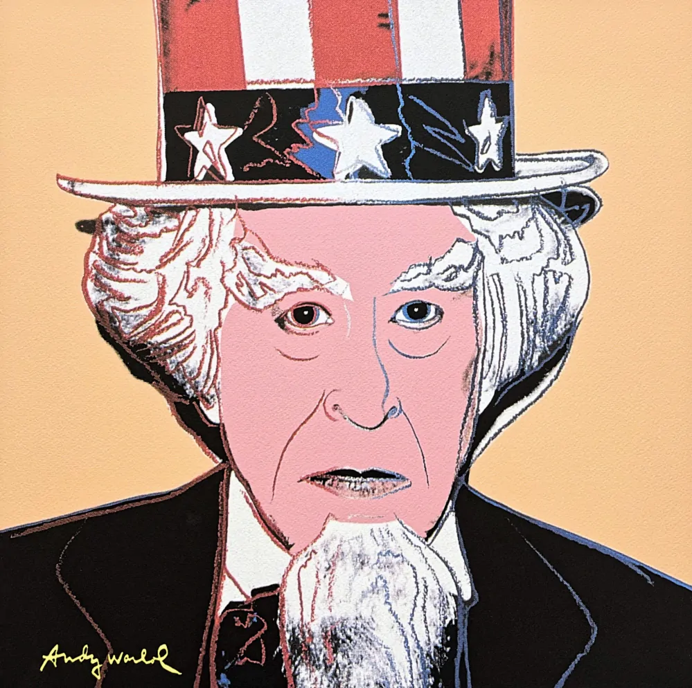 Andy Warhol - Uncle Sam žlutý 100/500 - signováno, 50x50cm, limitovaná edice CMOA s certifikátem