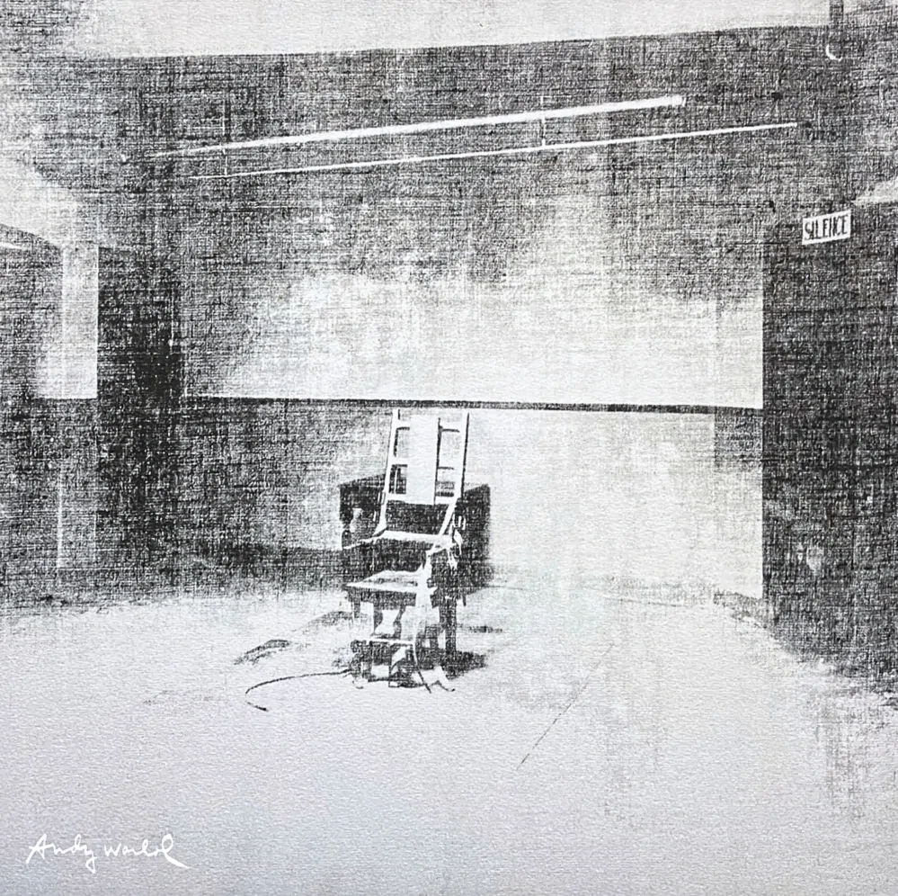 Andy Warhol - Electric Chair černo-bílé 121/500 - signováno, 50x50cm, limitovaná edice CMOA s certifikátem