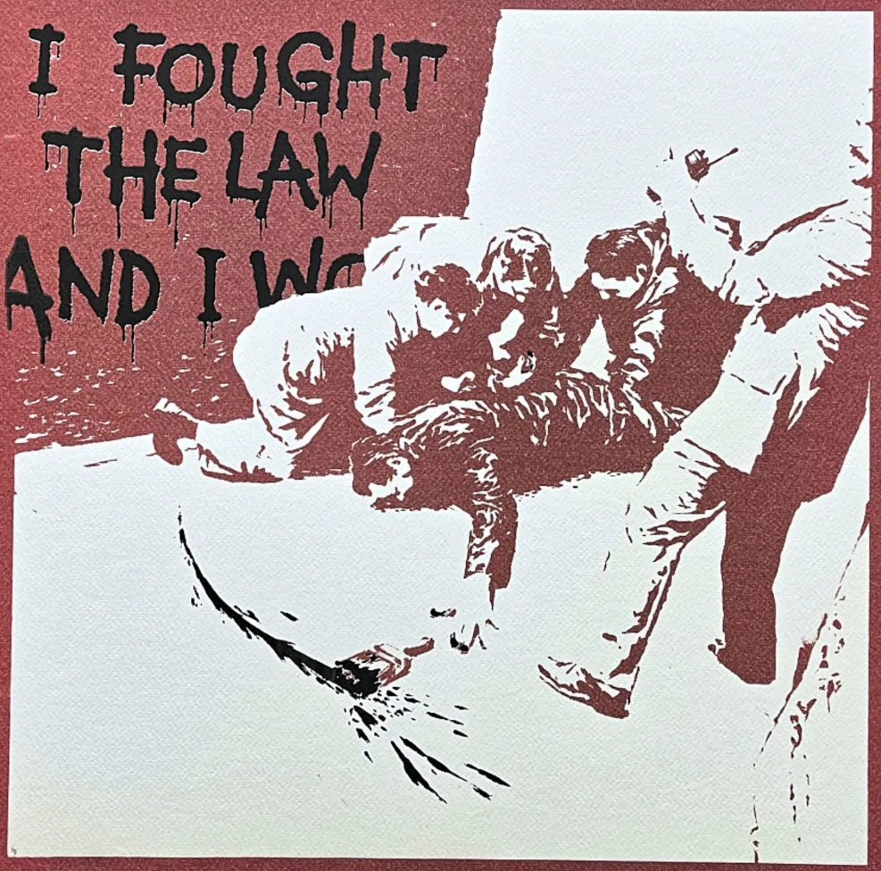 Banksy - I fought the Law x/150 červený - číslovaná edice s certifikátem, 50x70cm