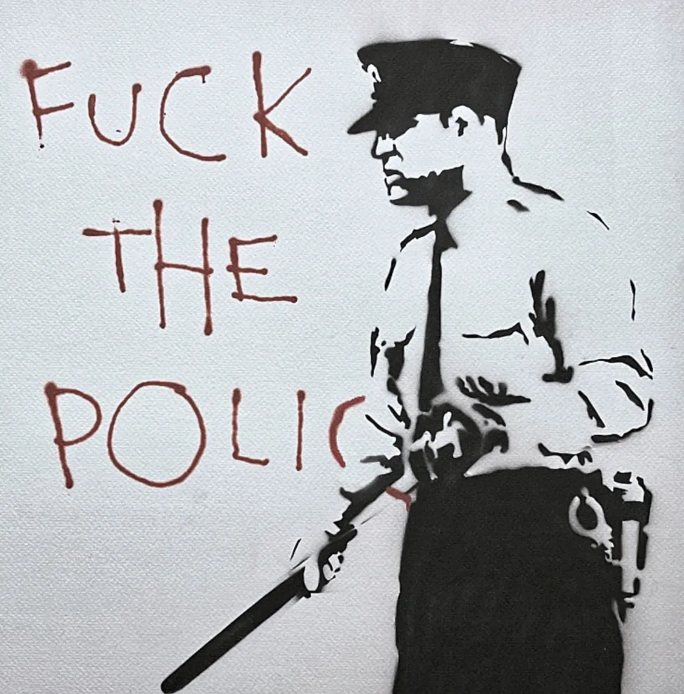 Banksy - Fuck the police 79/150 - číslovaná edice s certifikátem, 50x70cm