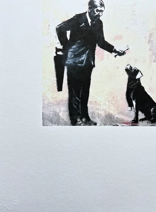Banksy - Man with dog 35/150 - číslovaná edice s certifikátem, 50x70cm