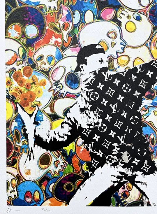 Death NYC - Banksy Flower Thrower a Louis Vuitton - limitovaná edice s certifikátem, 32x45cm