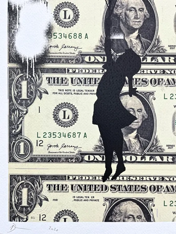 Death NYC - Banksy Flying baloon girl, Murakami a dolar - limitovaná edice s certifikátem, 32x45cm