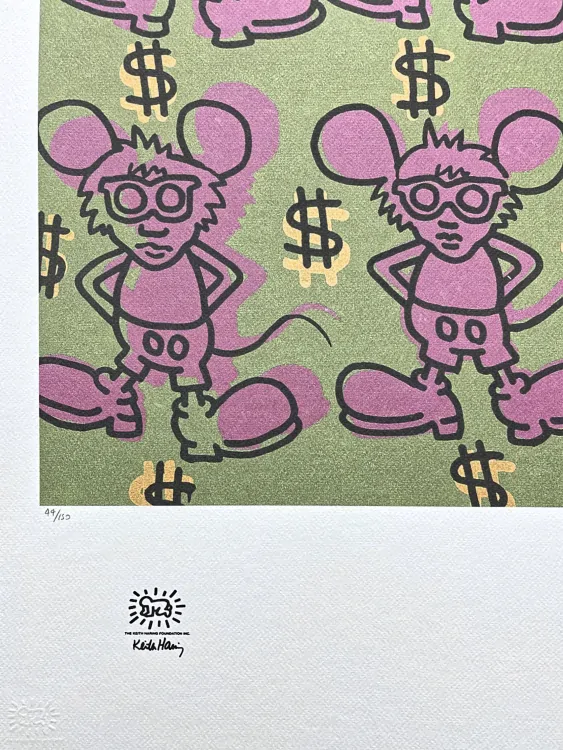 Keith Haring - Andy Mouse 44/150 - signováno, limitovaná edice s certifikátem, 50x70 cm