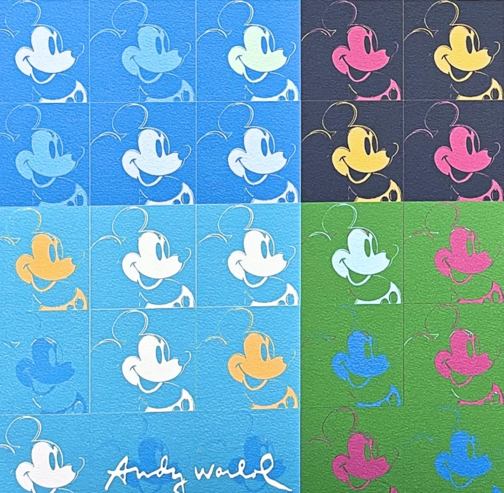 Andy Warhol - Mickey Mouse koláž 326/2400 - 60x60cm, limitovaná edice CMOA s certifikátem